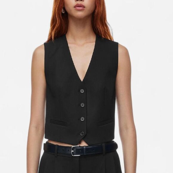 Aritzia Babaton Black City Wool Playbook Boxy Relaxed Vest Top Minimalist Small - Picture 3 of 8
